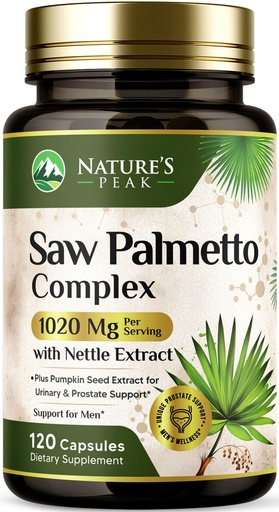 [BRSRABT6CIGWCDLV] Saw Palmetto Prostate Health Supplements for Men 1000mg - 3X Strength with Pumpkin Seed, DHT Blocker Urinary Health and Prostate Support for Mens Health, Vegan, Non-GMO, Bottled in USA - 120 Capsules