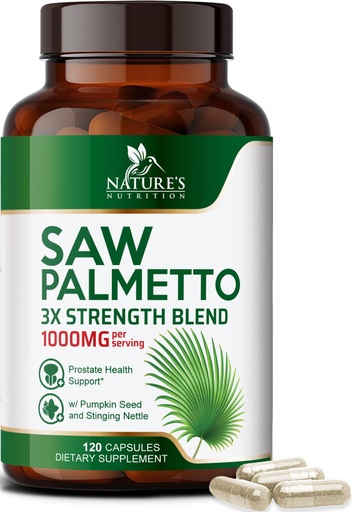 [BRSW2AYRC56AMET7] Saw Palmetto for Men - 3X Strength Prostate Health Supplements for Men's Health Support - with Stinging Nettle and Pumpkin Seed Extract - Prostate Urinary & Hair Health Support - 120 Capsules