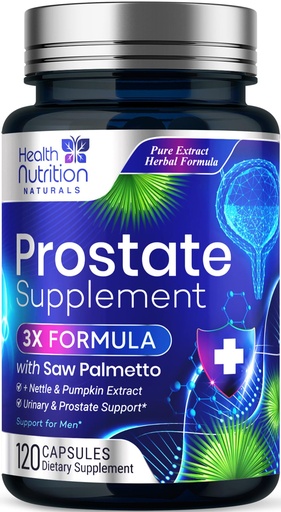 [BRSRABILCEIRU2AV] Prostate Health Supplements for Men - 3X Strength with Saw Palmetto Blend Stinging Nettle Root & Pumpkin Seed Support Complex - Supports Bathroom Trips Prostate & Urinary Health - 120 Capsules
