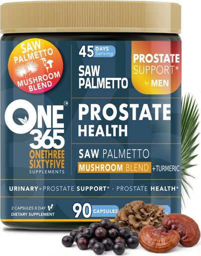 [BRSREAQNBV7AMD32] Saw Palmetto for Men - Prostate Health Supplements - Urinary and Prostate Supplement Support Antioxidant - Mushroom Blend Turmeric - 90 Capsules 45 Day Supply