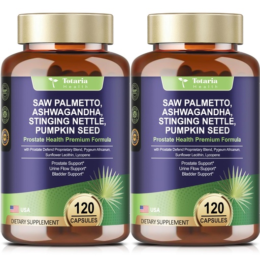 [BRSREZAFOQMBEG3Z] Totaria 2Pack Organic Saw Palmetto - Prostate Health Supplements for Men with Ashwagandha Root, Stinging Nettle, Pumpkin Seed, Prostate Defend Propnietary Blend, DHT Blocker, 240 Count