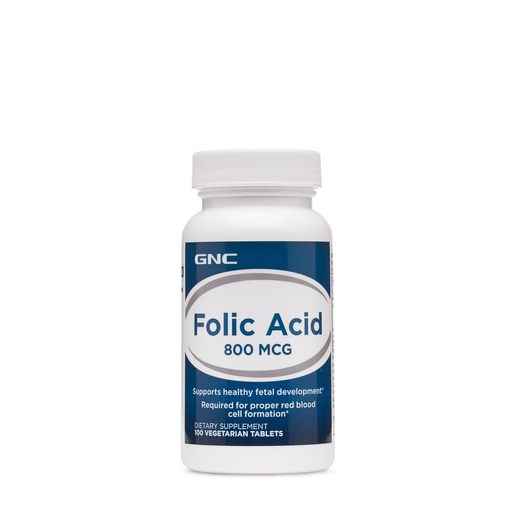 [BRSWIYYCDIPQG2Y5] GNC Folic Acid 800mcg | Supports Healthy Fetal Development | Required for Proper Red Blood Cell Formation | Vegetarian Formula | 100 Count