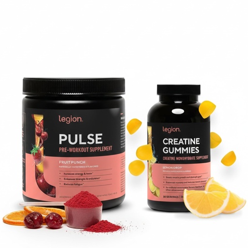 [BRSRGHYQO4GWOYLF] LEGION Pre Workout Creatine Bundle – Pulse Natural Pre Workout (Fruit Punch) + Creatine Monohydrate Gummies – Energy, Strength, Focus & Muscle Recovery Stack – 30 Servings Each