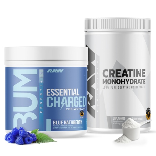 [BRSRG2QPDIPBUDLX] RAW Nutrition Creatine Monohydrate & Blue Rathberry Pre-Workout Powder Bundle