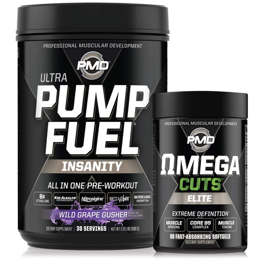 [BRSWYCYCAB7WEEI6] PMD Sports Ultra Pump Fuel Insanity - Pre Workout - Grape Gusher (30 Servings) Sports Omega Cuts Elite Thermogenic Fat Burner (90 Softgels)