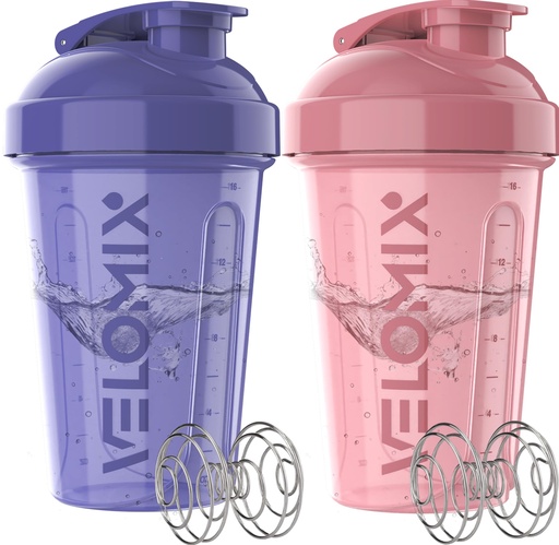 [BRSRE2Y5CQJRMDTG] VELOMIX -2 Pack- 20 oz Protein Shaker Bottles for Protein Mixes - 2x Wire Whisk | Leak Proof Shaker Cups for Protein Shakes and Pre Workout | Protein Shaker Bottle Pack (B4) Lavender Glow