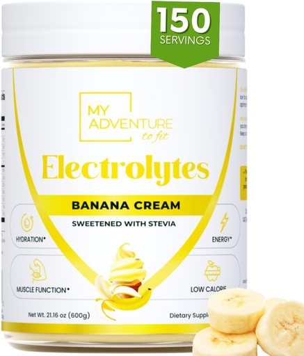 [BRSRAYAFCQBWEYD6] Zero Sugar - Banana Cream Electrolytes Powder - Refreshing Hydration - Caffeine Free Energy with All Natural Ingredients - Vegan Keto & Paleo - Sugar Free Electrolytes Powder Drink Mix - 150 Servings