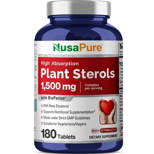[BRSROGA7BUFRO2D3] NusaPure Plant Sterols 1500 mg - 180 Tablets (Non-GMO, Vegan) Beta Sitosterol, Bioperine