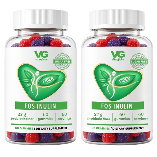 [BRSREAAHOYDQGYA2] VITA GLOBE Prebiotic Fiber Gummies with FOS Inulin, Sugar-Free Daily Fiber Supplement, Supports Digestive Health, Gut Balance & Regularity, Vegan, Non-GMO, Fiber Gummies – 60 Count (Pack of 2)