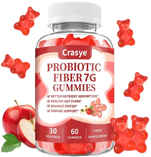[BRSREGQ7OACGECA2] Fiber Gummies for Adults, Probiotic Fiber Gummy Sugar Free Fiber Supplement for Women Men Digestive Regularity Health Support Gut and Immune Wellness - 60 Gummies