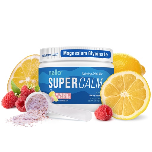 [BRSROHY2OEHGCHTH] Nello Supercalm Powdered Drink Mix Tub, Cortisol Reducer*, Sleep Aid Supplement, L Theanine, Ksm-66 Ashwagandha, Magnesium Glycinate, Vitamin D 3, No Sugar, Non GMO, 30 Ct, Raspberry Lemonade