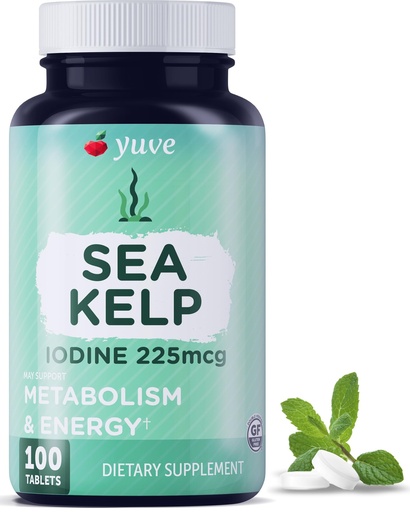 [BRSWGZAHCAFRS33K] Thyroid Support for Women, Iodine Supplements for Thyroid, 225mg – Natural Metabolism & Energy, Organic Seaweed from North Atlantic Ocean, Plant-Based, Non-GMO - 100 Tablets