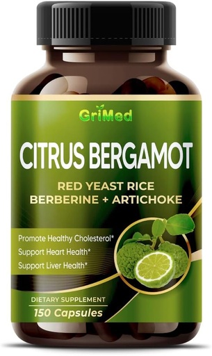 [BRSROZT2AEAQMYD6] Citrus Bergamot 50:1 Extract 20,400mg with Red Yeast Rice, Garlic, Artichoke for Healthy Cholesterol, Heart Health - Made in The USA (150 count (Pack of 1)
