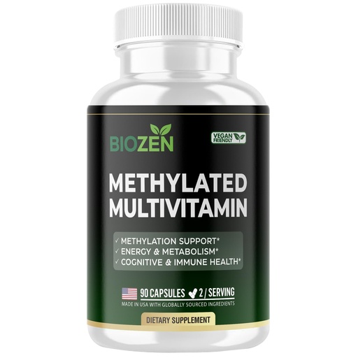 [BRSREAD2AR4AAFDO] Methylated Multivitamin for Men & Women - Methylated B Complex with Trimethylglycine (TMG) & Methylfolate - Vitamin B12,B9,B6,B2, Supports Wellness, Energy & Immune Health, 90 Veggie Capsules