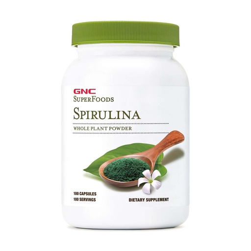 [BRSW2GAKBYBBOC3D] GNC SuperFoods Spirulina Whole Plant Powder Capsules, 100 Capsules, 100 Servings
