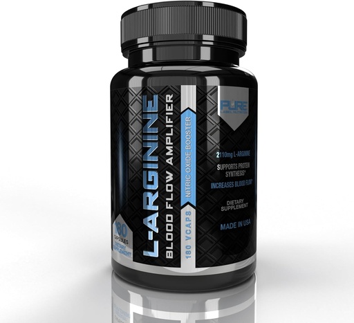 [BRSWECQ3OYIGCET2] Pure Label Nutrition L Arginine Capsules, Nitric Oxide Booster, Amino Acid Supplement for Men and Women, Helps Build Muscle & Strength and Boost Energy, Blood Flow Support - 180 caps