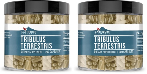 [BRSRGFIEAF5WGELF] Earthborn Elements Tribulus Terrestris 200 Capsules, Pure & Undiluted, No Additives (Pack of 2)