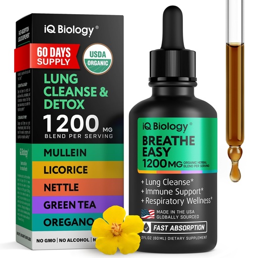 [BRSRACADOEBWM3TG] IQ BIOLOGY Mullein Drops for Lungs - USDA Organic Mullein Supplement with Arjuna - Made in USA - Lung Detox for Smokers, Bronchial Cleanse with for Respiratory to Clear Lungs, Break Up Mucus*, 2 oz