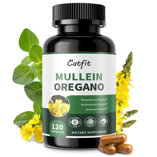 [BRSREYD2DEMQG3AU] Mullein Oregano Oil Capsules for Lungs Detox-7 in 1Pure Herbal Mullein Leaf Extract, Elderberry, Turmeric,Mentha for Respiratory & Immune Support, Lung Cleanse for Smokers,Vegan,Non-GMO (120 Caps)