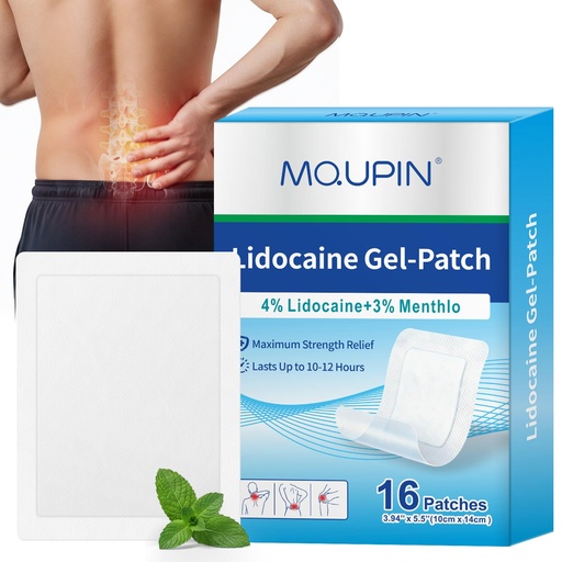 [BRSRGGDQAUFQ2H35] 16Pcs Lidocaine Patches, 4% Lidocaine & 3% Menthol - Maximum Strength, Waterproof Patch with Auxiliary Adhesive Layer (12 Non-Woven + 4 PU Film) for Back, Neck, Shoulder, Joint & Muscle Discomfort