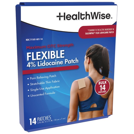 [BRSRGZQOOYGRYD32] HealthWise Lidocaine Flexible Pain Patch | 4% OTC Lidocaine | 14-Count | Paraben-Free Formula | Temporarily Soothes Minor Aches and Pains | Unscented Formula