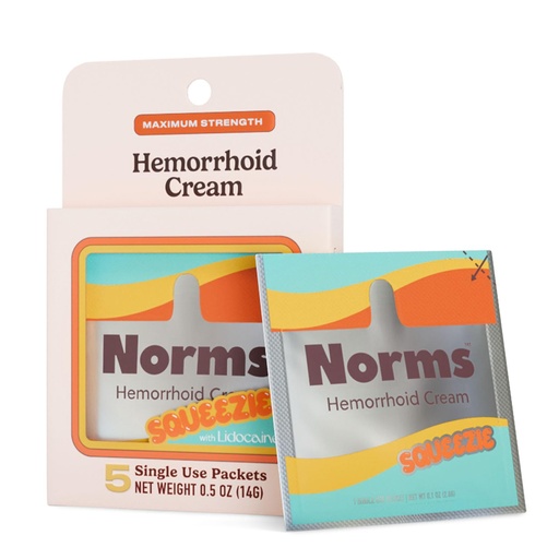 [BRSREFL7CRYQI2DX] Norms Squeezies Lidocaine Hemorrhoid Cream, Discreet Single Use Travel Packets, 5% Lidocaine, Phenylephrine, Aloe and Glycerin – Numbing, Soothing & Swelling Relief On the Go, 5 Count