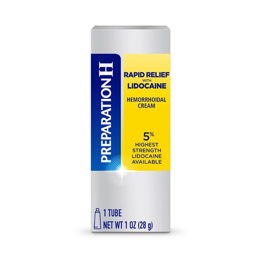 [BRSWGAQYDJ5QOFL5] Preparation H Rapid Relief Hemorrhoid Cream with Lidocaine, Numbing Relief for Swelling, Pain, Burning and Itching - 1 Oz Tube