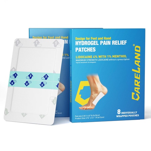 [BRSREHQHA4BGE234] CARELAND Plantar Fasciitis Lidocaine Pain Patches with Hydrogel Technology- Waterproof with Sticky Border, 12 Hour Pain Relief - Contours to Your Foot - 16 Ct​