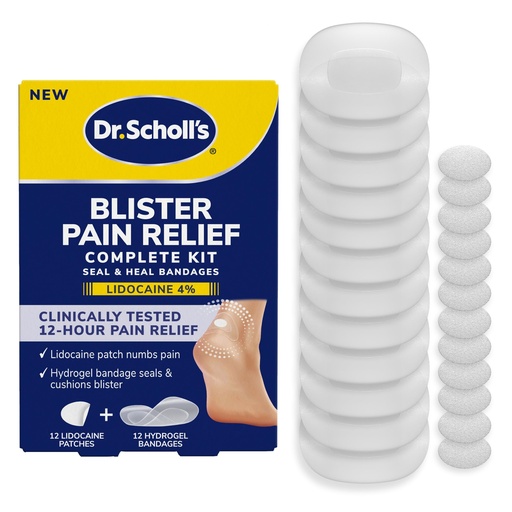 [BRSRACT5CFYGYETU] Dr. Scholl’s Blister Pain Relief Complete Kit, 12 ct - The Only Blister Treatment with an Active Pain Reliever, Seal & Heal Bandages with Hydrogel Technology, Blister Pads, 4% Lidocaine to Numb Pain