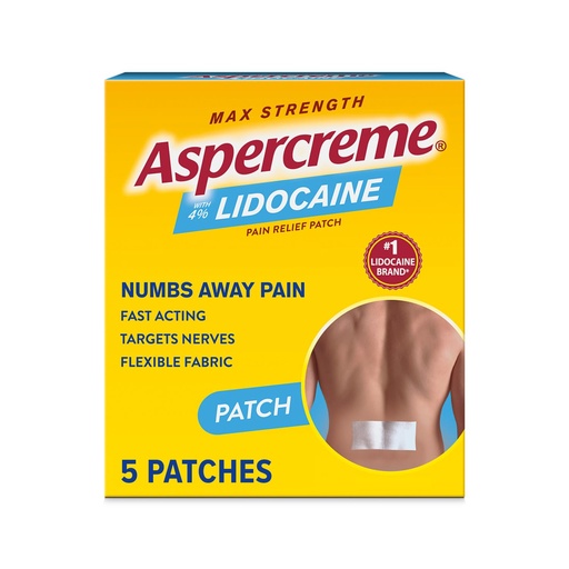 [BRSWKGQKON5R6EQV] Aspercreme Max Strength Lidocaine Pain Relief Patch (5 Count) for Back Pain, Odor Free Pain Patches