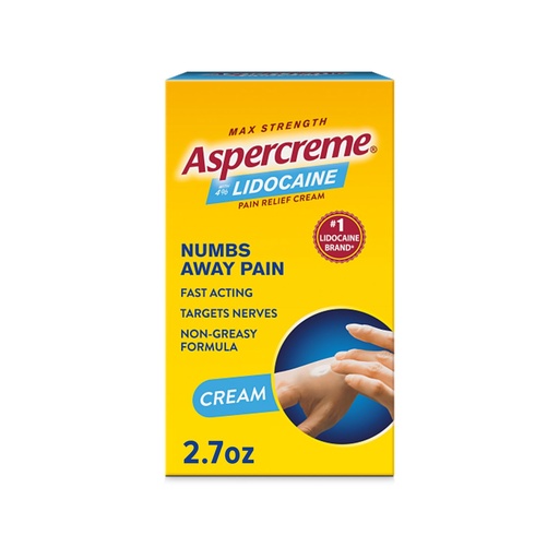 [BRSWYBIBDEIGODY4] Aspercreme Lidocaine Pain Relief Cream Soothes Aggravated Nerves, Numbing Topical Analgesic with Max-Strength 4% Lidocaine & Moisturizing Aloe, 2.7 Oz.