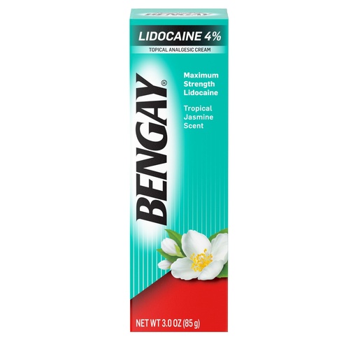 [BRSWYZQBA4GQKA3B] Bengay Lidocaine Pain Relief Cream, Maximum Strength OTC, Non-Greasy Topical Analgesic with 4% Lidocaine to Desensitize Nerves, Numbing Cream with a Soothing Jasmine Scent, 3 oz