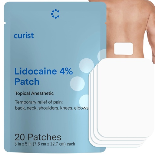 [BRSRM2QDDMFQ4ET3] Curist Super Stick Lidocaine Patches Topical Pain Relief - Long Lasting Adhesive for Back Relief, Neck Relief, Sore Muscle Relief (20 Patches -1 Pack - 3x5 Lidocaine 4% Patches)