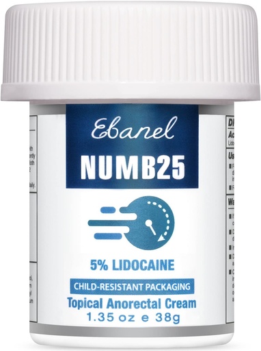 [BRSWGGI3BYFGCAL4] Ebanel 5% Lidocaine Numbing Cream, Pain Relief Burn Itch Numb Cream, Maximum Strength Numb25 Topical Anesthetic with Allantoin, Vitamin E for Local and Anorectal Uses, Hemorrhoid Treatment, 1.35 Oz