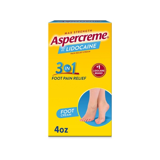 [BRSWGEAYOUCQOE3B] Aspercreme Lidocaine Foot Pain Relief Cream Soothes Aggravated Nerves & Moisturizes Dry Feet, Numbing Topical Analgesic with Max-Strength Lidocaine & Moisturizing Aloe, 4 Oz.