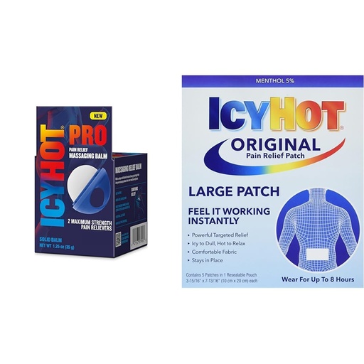 [BRSRAY33AEIRMETG] Icy Hot PRO 1.25oz Massaging Balm for Muscles & Joints with Applicator 5ct Large Medicated Pain Relief Patches