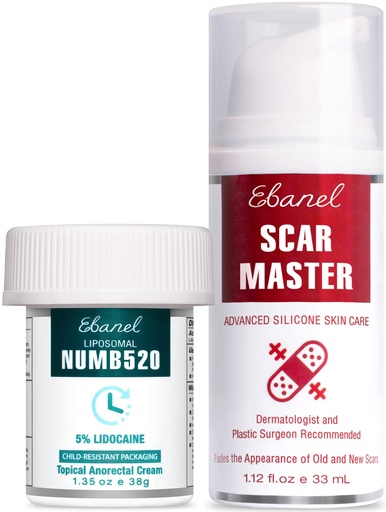 [BRSWYHA6B55A4FDX] Ebanel Bundle of Lidocaine Numbing Cream, and Advanced Silicone Scar Gel 1 Oz