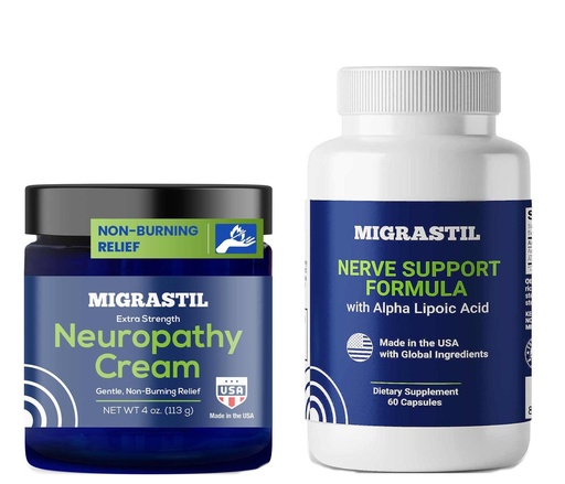 [BRSRGBQ2OYCBOF33] Basic Vigor Migrastil Extra Strength Neuropathy Cream & Nerve Support Capsules Bundle. Made in the USA.