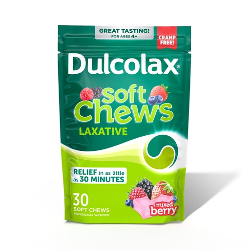 [BRSWYZQ6AF5A2DYY] Dulcolax Saline Laxative Soft Chews, Fast-Acting Laxative, Gentle Constipation Relief, Mixed Berry Flavor, Magnesium Hydroxide 1200 mg, 30 Count, Occasional Constipation.