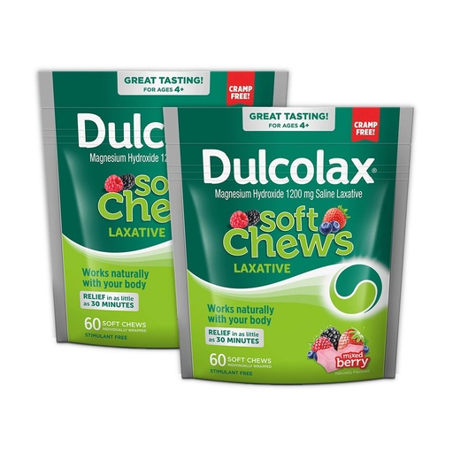 [BRSRAAT2A57WKDI2] Dulcolax Soft Chews Saline Laxative Mixed Berry (60ct) Gentle Constipation Relief, Magnesium Hydroxide 1200mg (Pack of 2)