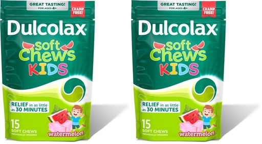 [BRSRAY35DMHQ4FLF] Dulcolax Kids Saline Laxative Soft Chews, Stimulant-Free Laxatives, Gentle Constipation Relief for Kids, Softens Stool, Watermelon Flavor, Magnesium Hydroxide 1200 mg, 15 Count (Pack of 2)