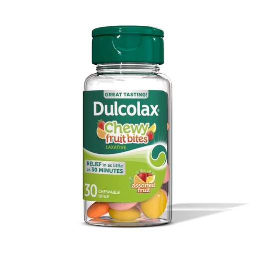 [BRSW2BT5AEDR6FLO] Dulcolax Saline Laxative Chewy Fruit Bites, Fast Acting Laxative & Gentle Constipation Relief, Assorted Fruit Flavor, Magnesium Hydroxide 600 mg, 30 Count