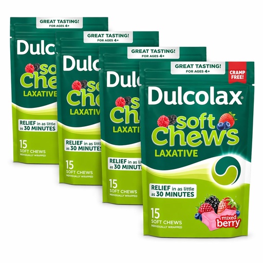 [BRSREFAHA4HAO3Q6] Dulcolax Soft Chews Saline Laxative Mixed Berry (15ct) Gentle Constipation Relief, Magnesium Hydroxide 1200mg 4 Pac