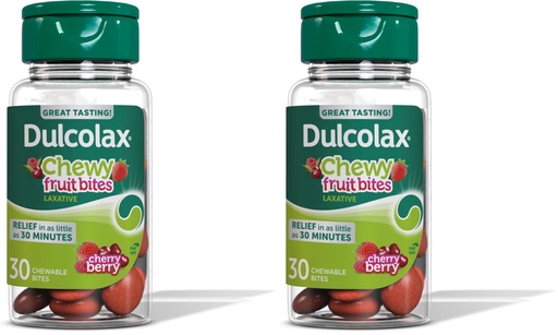 [BRSRAY35DINR4A3Z] Dulcolax Saline Laxative Chewy Fruit Bites, Fast-Acting Laxative & Gentle Constipation Relief, Cherry Berry Flavor, Magnesium Hydroxide 600 mg, 30 Count (Pack of 2)