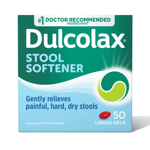 [BRSWIYQQBZYWCAIV] Dulcolax Stool Softener Laxative Liquid Gel Capsules, Gentle Constipation Relief for Hard, Dry Stools, Docusate Sodium 100 mg, 50 Count