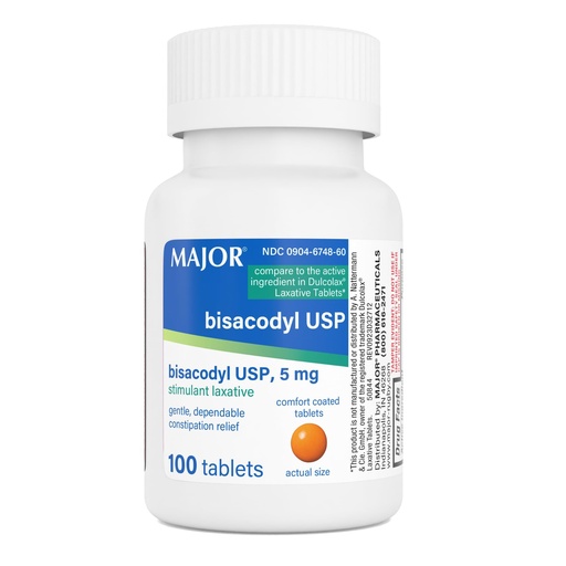 [BRSWKY34OUDWCCDE] MAJOR Bisacodyl USP 5mg, Gentle Stimulant Laxative Tablets for Occasional Constipation Relief & Irregularity, 100 Count (1-Pack)
