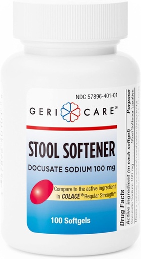 [BRSWIYYCDICBKEYZ] GeriCare Docusate Sodium Stool Softener - 100mg Gentle Stimulant Laxative Softgels for Men & Women- Constipation Relief - Adults Daily Bowel Movement Laxative (Pack of 1)