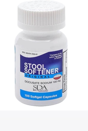 [BRSWYCT7CIPRGDTU] SDA Laboratories Docusate Sodium 100 mg Stool Softener, Fast-Acting Relief from Occasional Constipation for Easier Bowel Movements, 100 Softgels (1 Bottle)