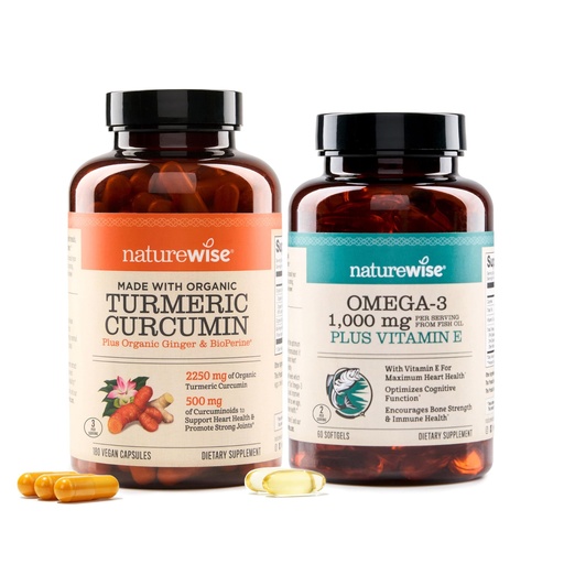 [BRSREYYNBB5AOYLD] NatureWise Curcumin Turmeric 2250mg w/Black Pepper, 95% Curcuminoids Capsules, 180 Count + Omega 3 Fish Oil 1000mg 60 Count - Bundle for Immune & Heart Health Support - Gluten Free, Non-GMO