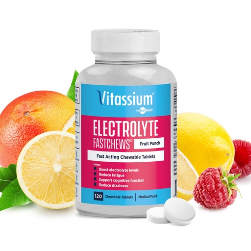 [BRSRACQ3AEOWYFA7] Vitassium FastChews, Chewable Electrolyte Tablets for Management of POTS and High Sodium Diets, Fast-Acting Sodium Tablets, Fruit Punch, 120 Count